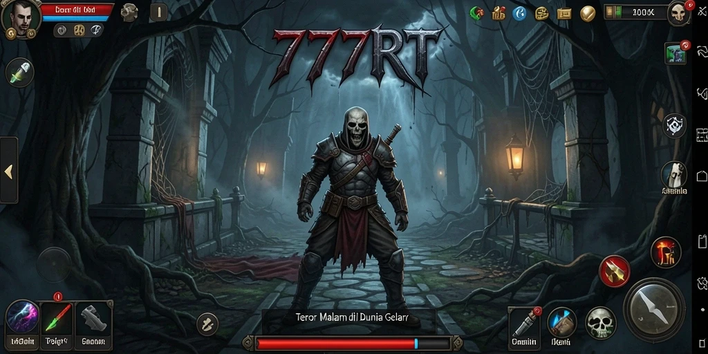 Tampilan gameplay menegangkan dari 777RT dengan suasana horor yang mencekam.