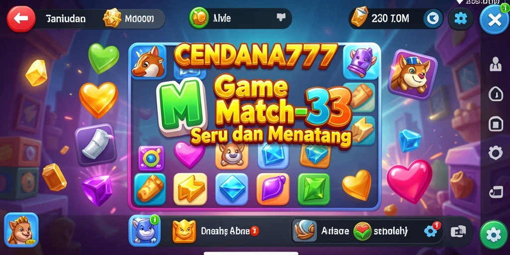 Tampilan gameplay CENDANA777 yang penuh warna di level Match-3.