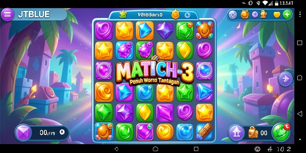 Screenshot gameplay JTBLUE yang menampilkan aksi Match-3 yang seru.