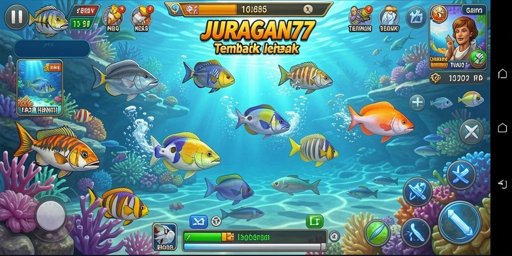 Tampilan gameplay menarik dari JURAGAN77 menunjukkan aksi tembak ikan yang seru.