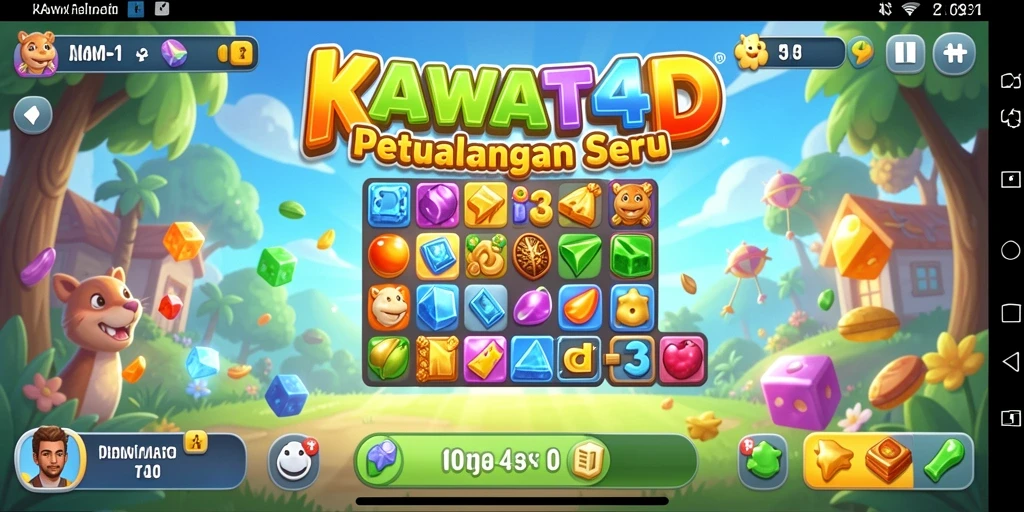 Screenshot menunjukkan gameplay seru KAWAT4D dengan grafis berwarna-warni.