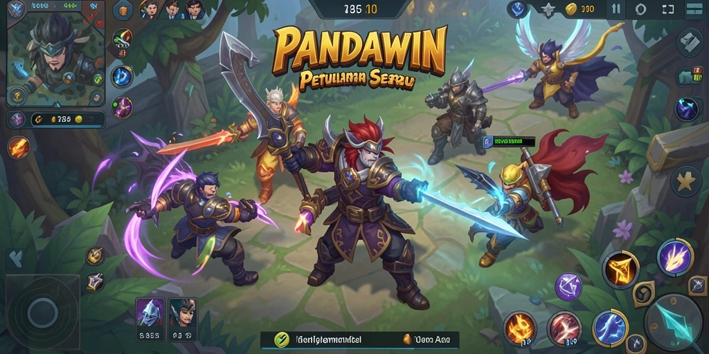 Screenshot utama PANDAWIN menampilkan aksi seru dalam pertarungan MOBA.