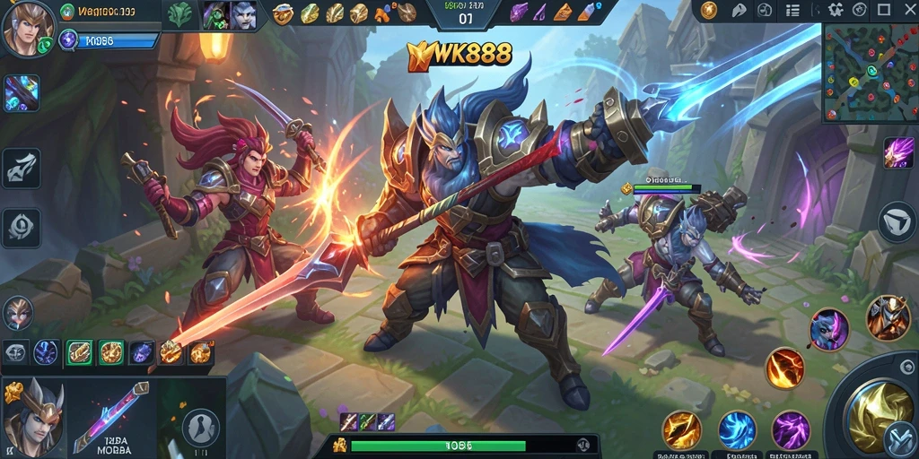 Tampilan utama gameplay WK888 yang menunjukkan aksi pertarungan tim.