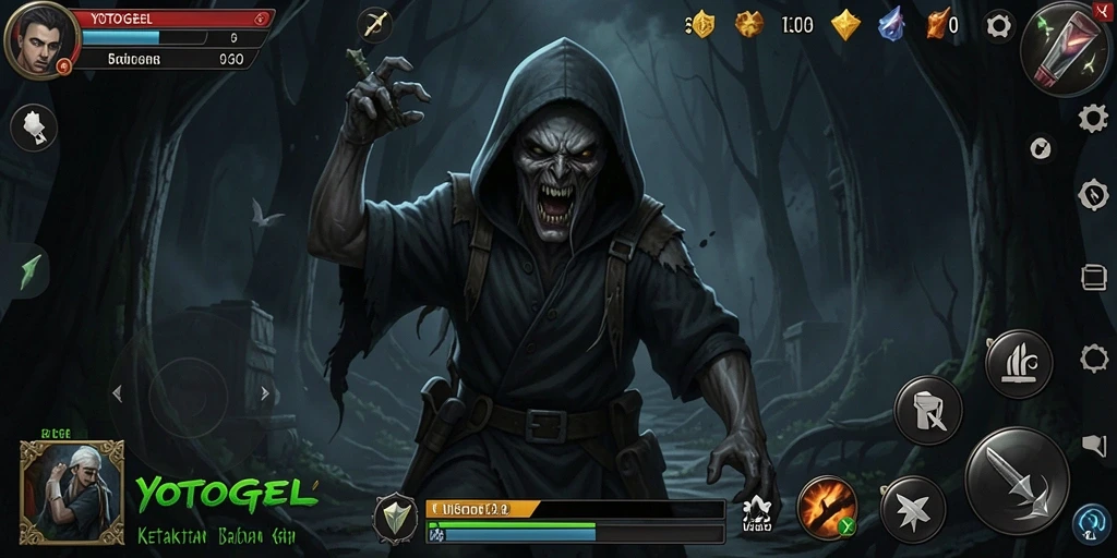 Menampilkan gameplay menegangkan di dunia kegelapan.